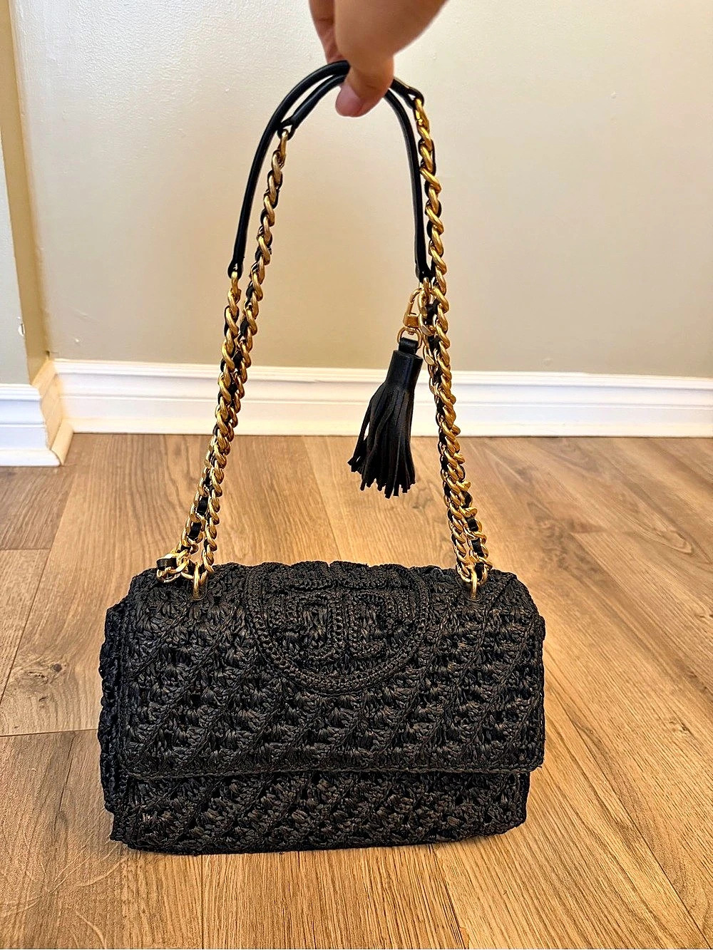 Tory Burch Fleming Soft Crochet Convertible Shoulder Bag Black